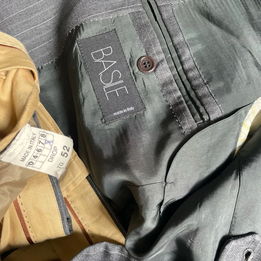 BASILE Italy Gray Pinstripe Wool Suit Set Jacket Pant US 42 Syd Jerome Chicago
